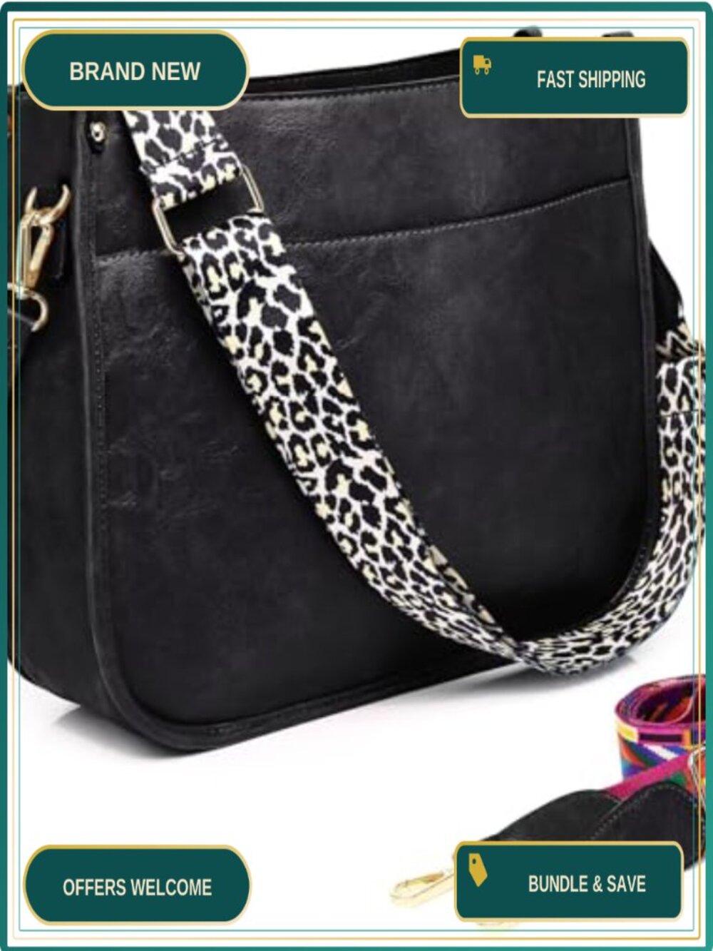 Vegan Leather Crossbody Bag Hobo Shoulder Purse Adjustable Straps